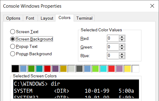 Windows Console color settings